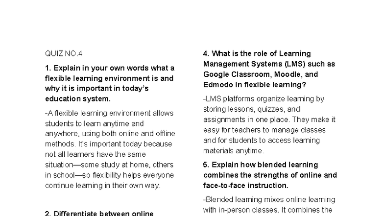 QUIZ NO.4: Understanding Flexible Learning Environments and Strategies ...