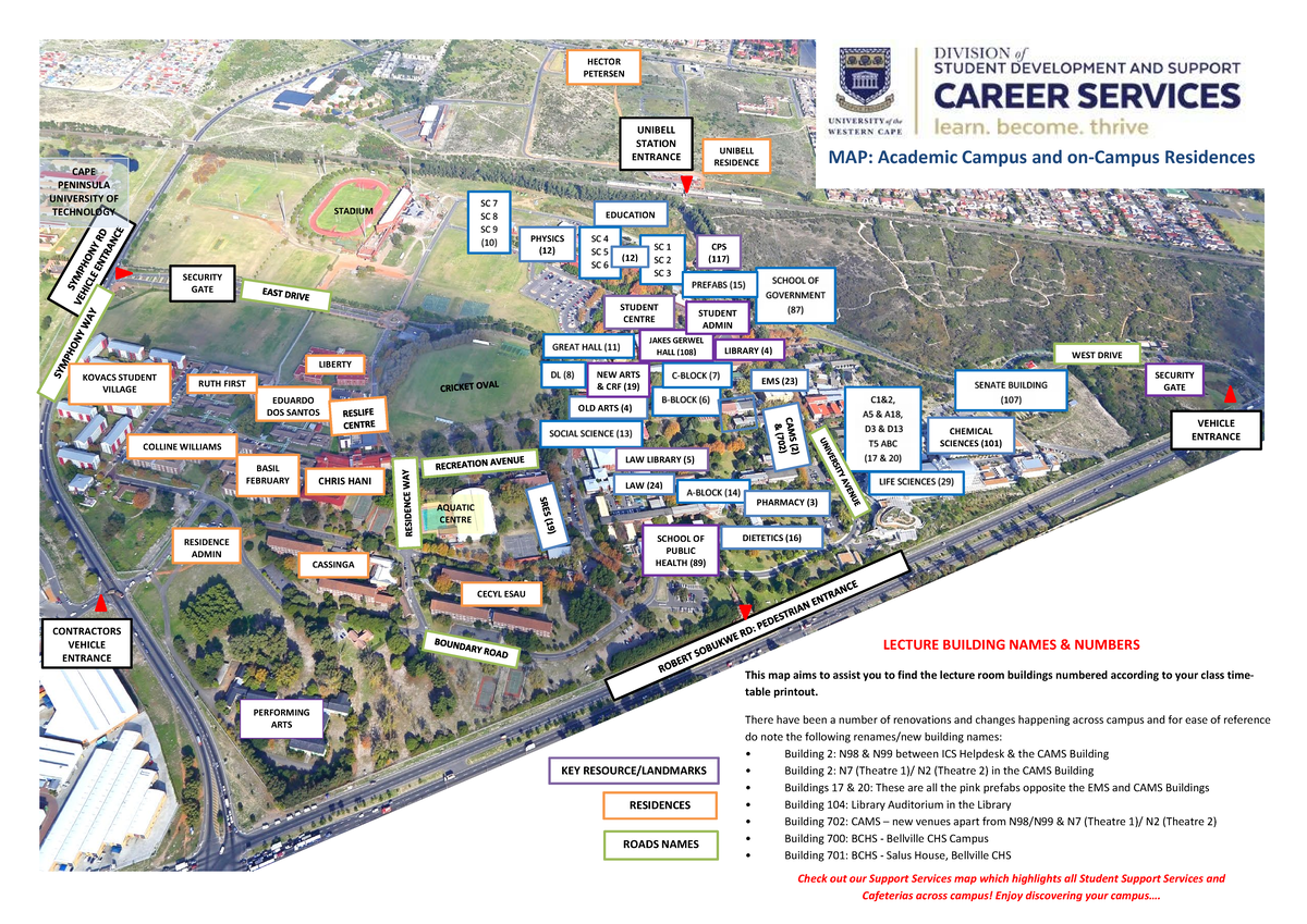 UWC Academic Campus Map 2024: Building Names & Locations - Studocu