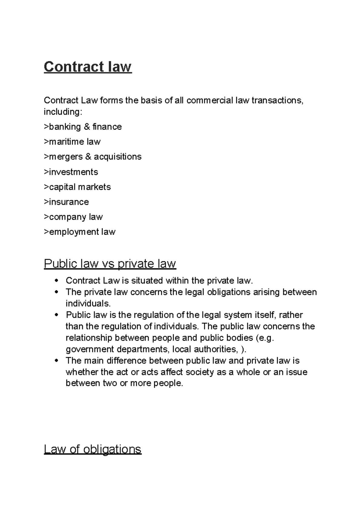 Lecture 1 contract law notes - Contract law ####### Contract Law forms ...
