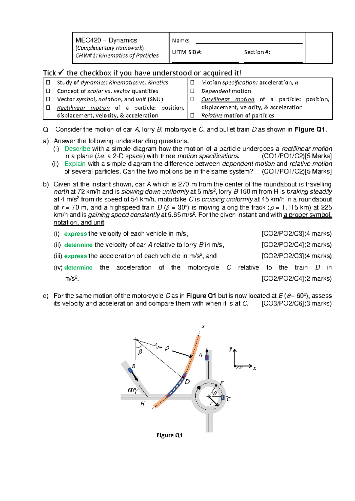 MEC420 Dynamics: Kinematics of Particles Homework Guide - Studocu