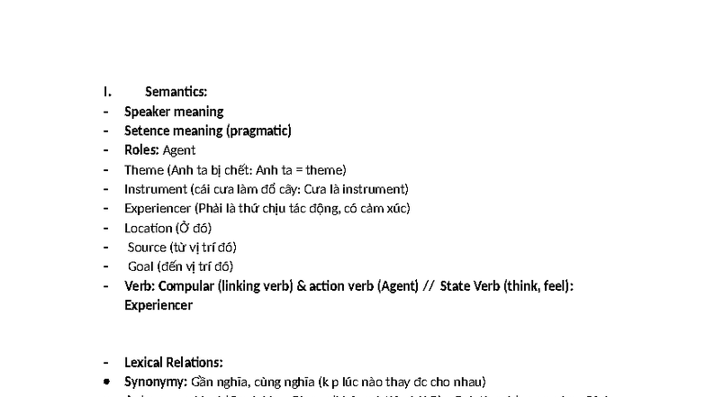Ôn Tập - Revision of Semantics and Pragmatics Concepts - Studocu