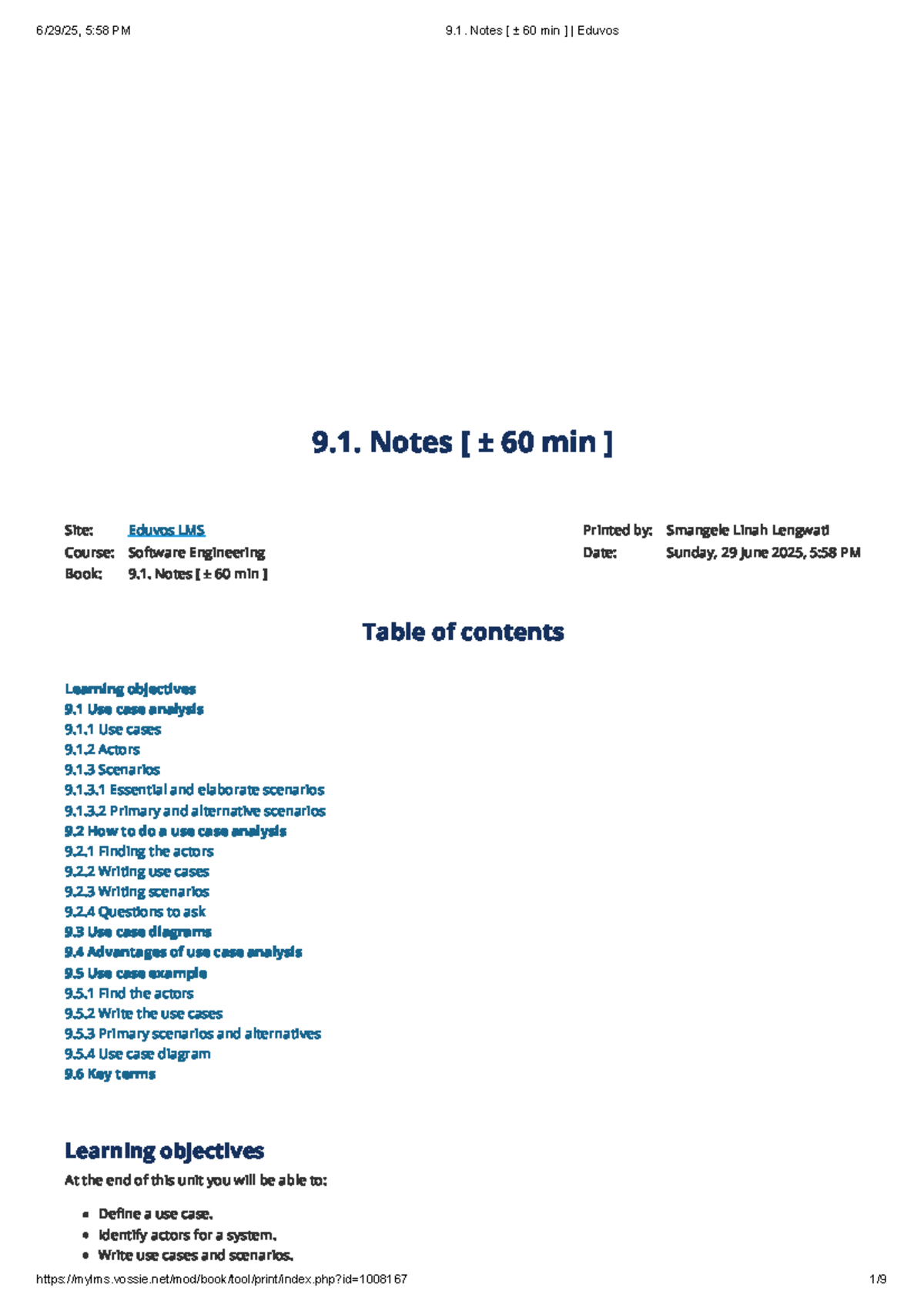 Software Engineering Use Case Analysis Notes (SWENG 9.1) - Studocu