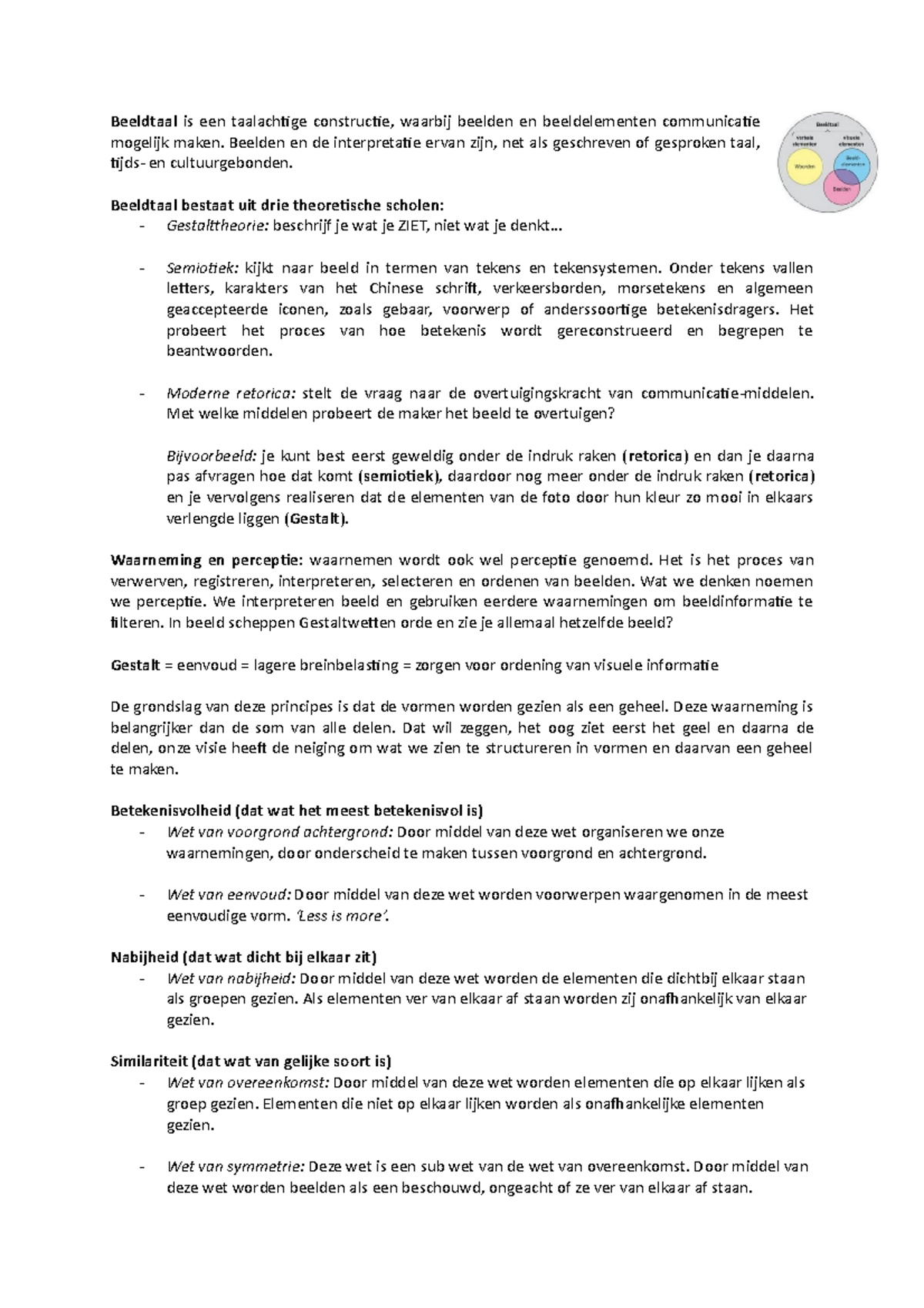 Samenvatting Beeldtaal: Theorieën en Principes van Visuele Communicatie -  Studeersnel