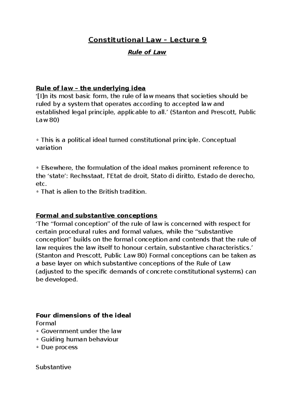 Constitutional Law - Lecture 9: Understanding the Rule of Law - Studocu