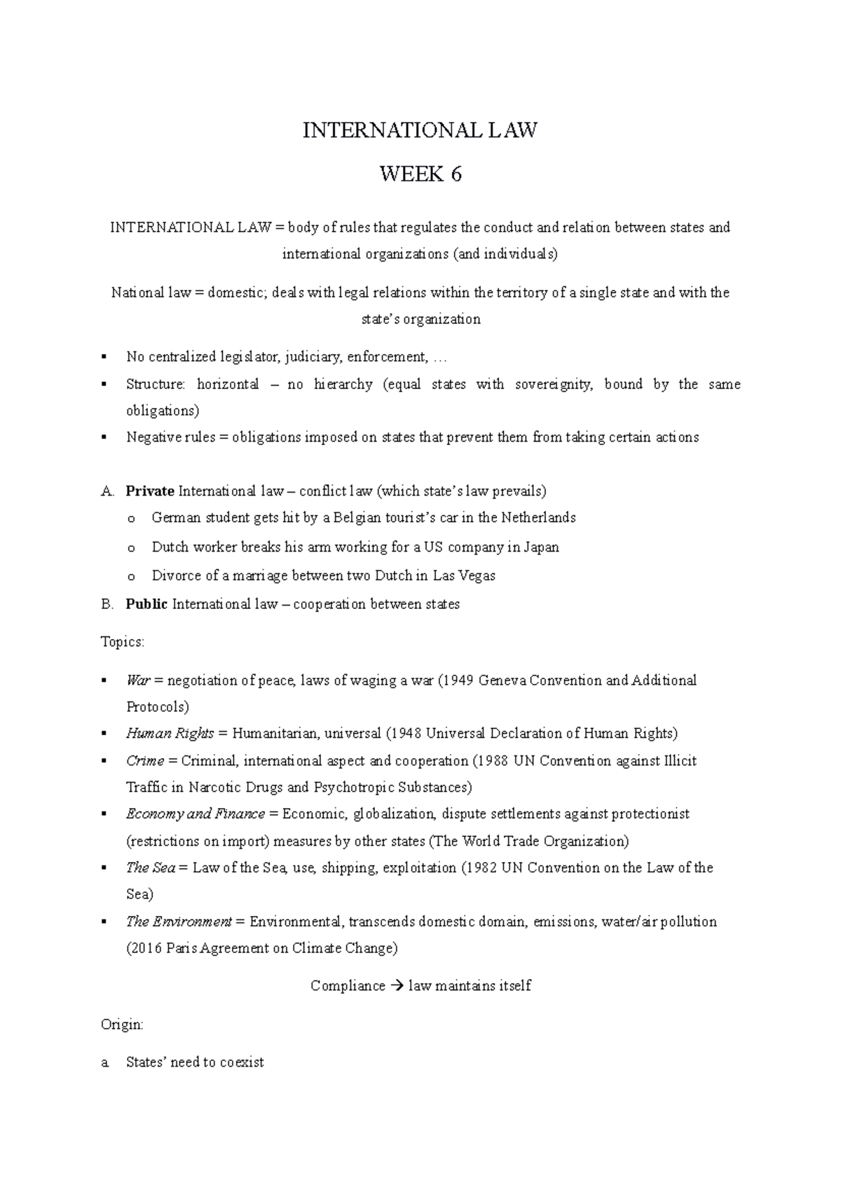 International Law Notes - Key Concepts and Organizations - Studeersnel