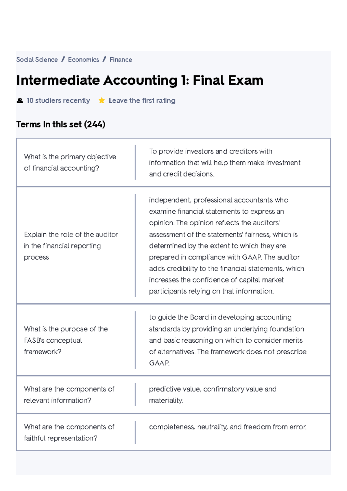 Intermediate Accounting 1 Final Exam Study Flashcards (244 Terms) - Studocu