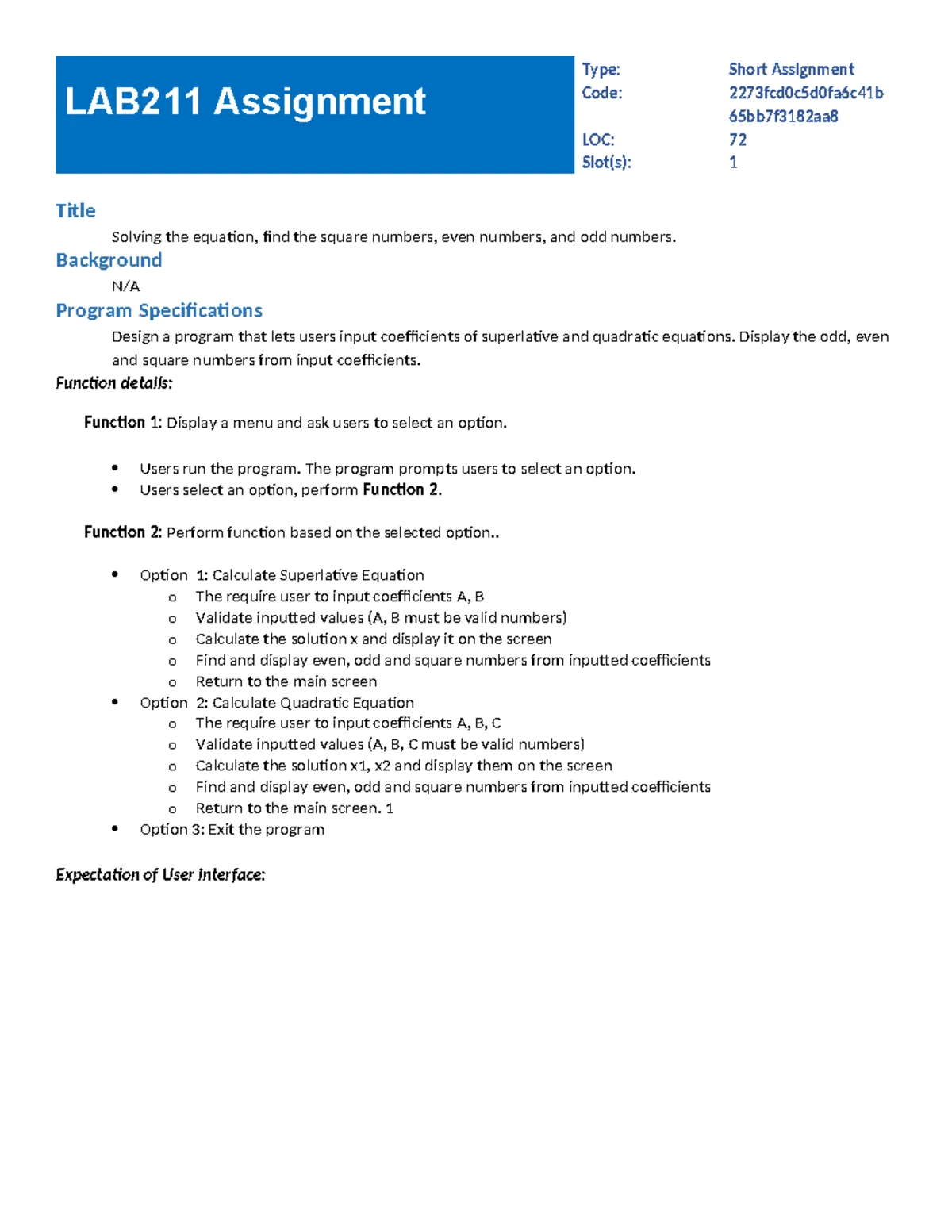 LAB211 Short Assignment: Linear Search Program Design - Studocu