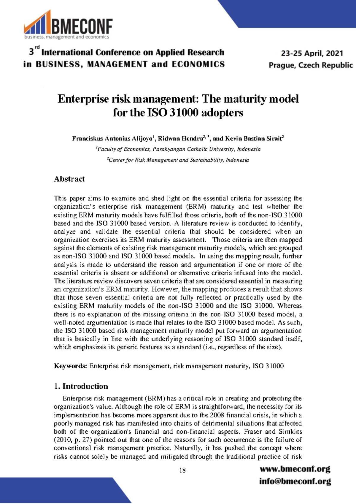 117-527 - Examining ERM Maturity Models for ISO 31000 Adoption - Studocu