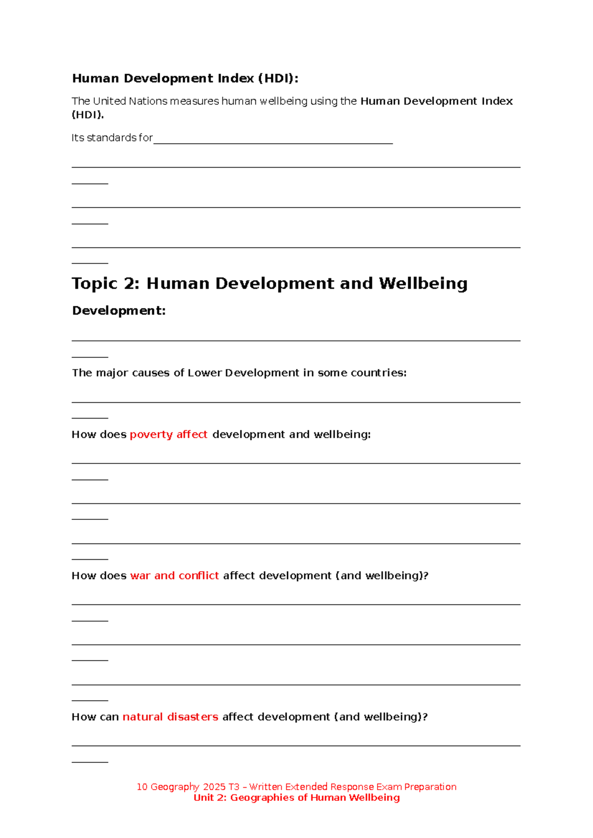 10 GEO T3 Unit 2 Human Development Index Exam Revision Sheet - Studocu