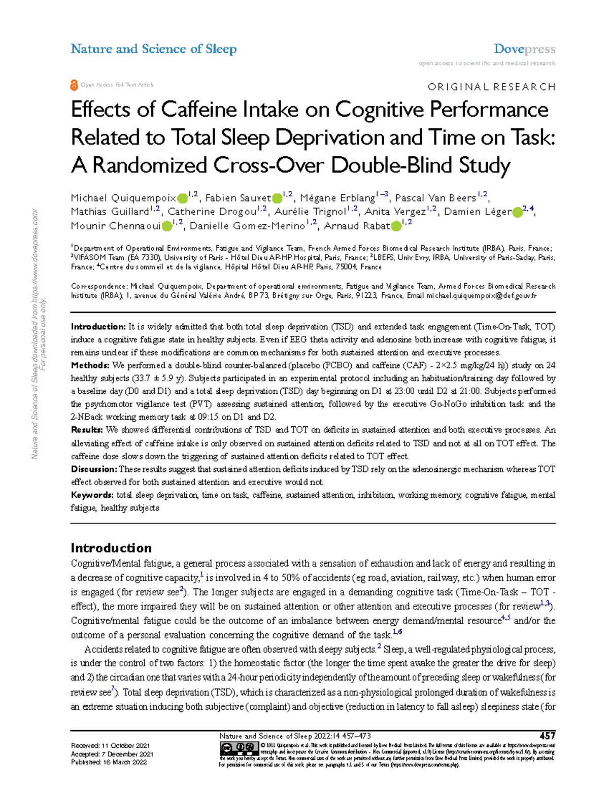 NSS 342922 effects of caffeine intake on cognitive performance related ...