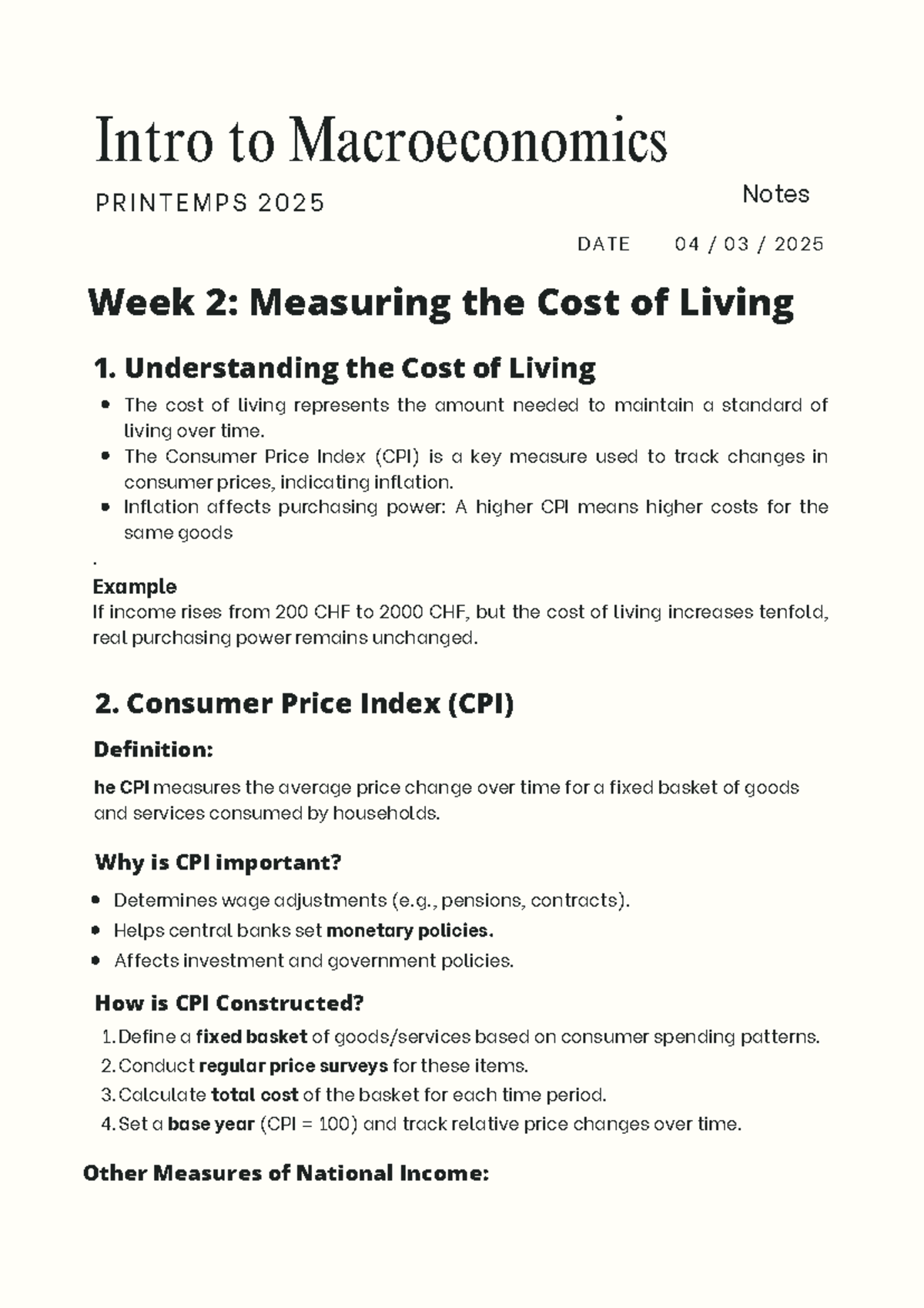 Week 2 Notes: Understanding CPI & Cost of Living in Macroeconomics ...