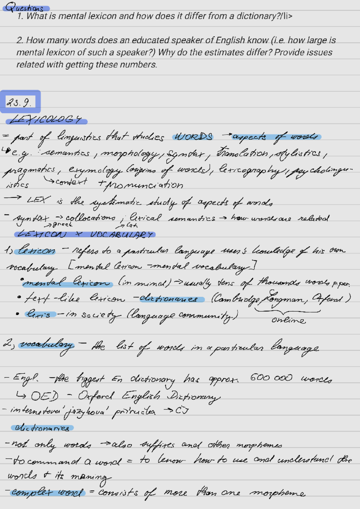 Lexikologie 251001: Understanding Mental Lexicon and Vocabulary - Studocu