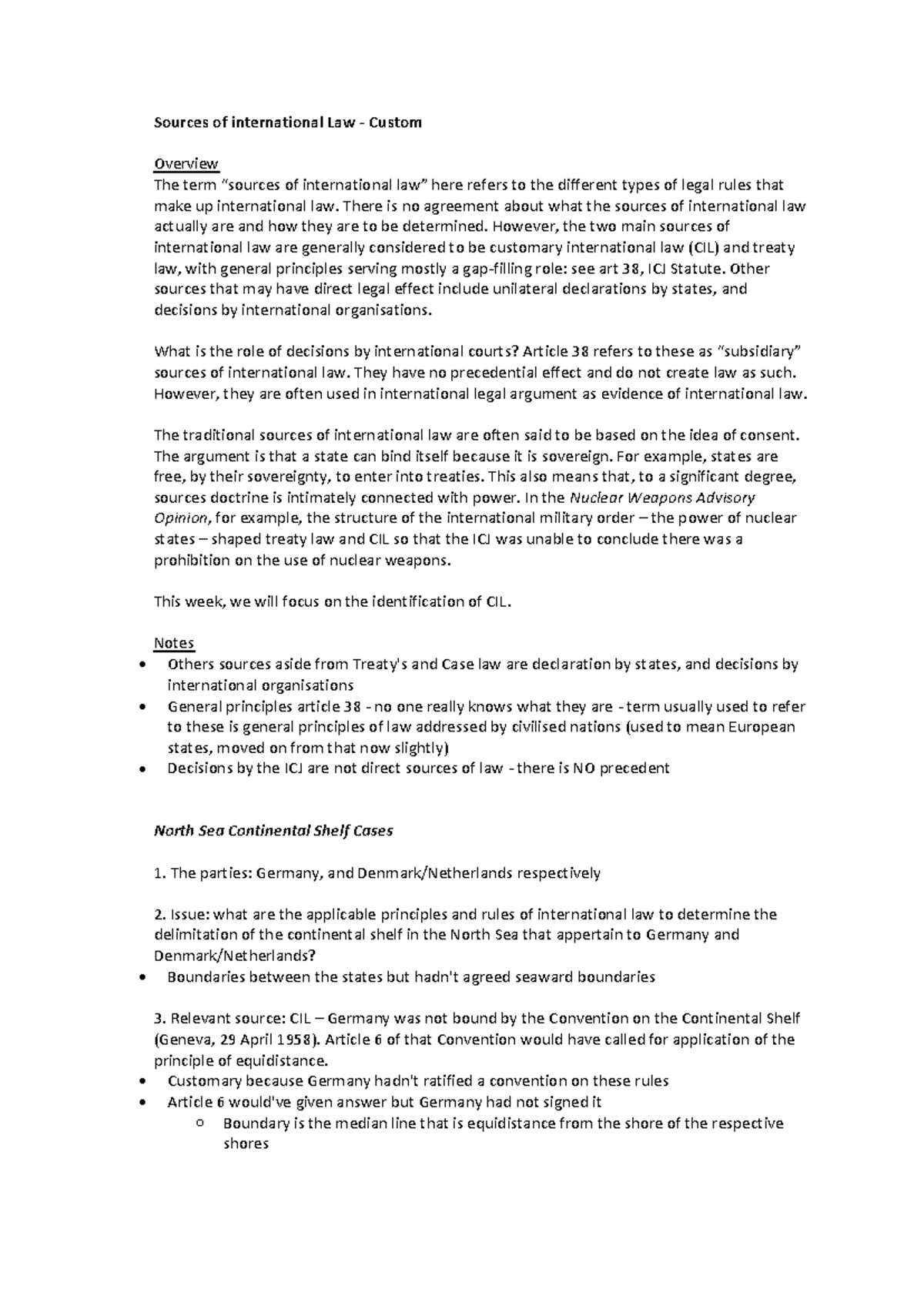 Sources of International Law: Customary Law Overview - Studocu