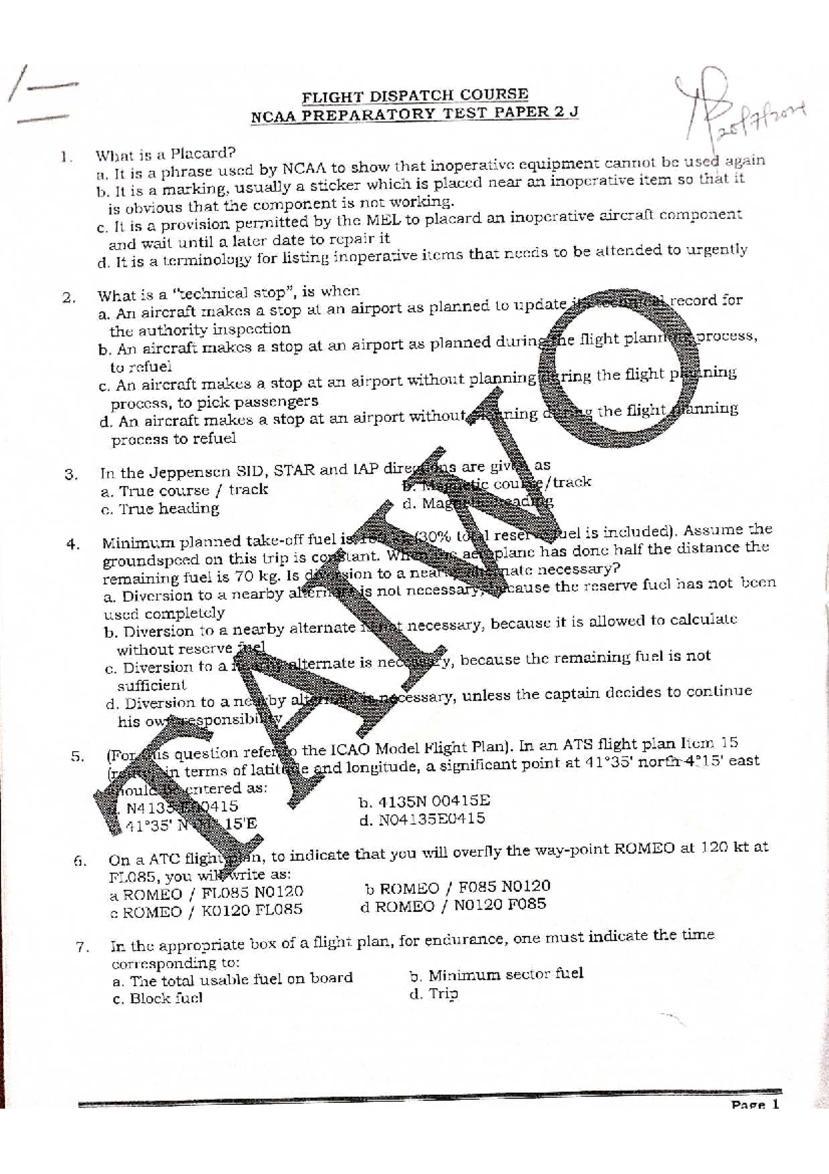 NCAA Flight Dispatch Course: Test Paper 2 Questions and Answers - Studocu