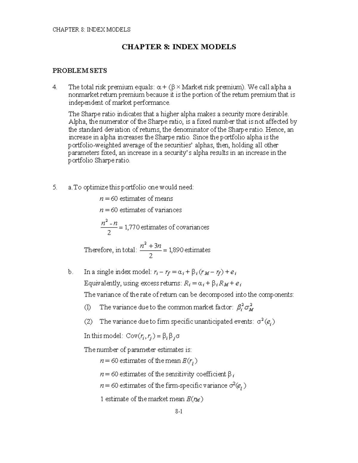 CH08: Index Models Problem Set and Key Concepts - Studocu