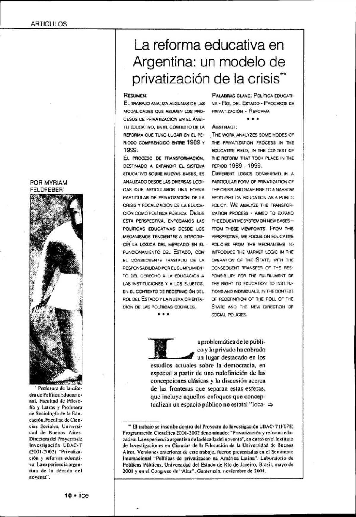La reforma educativa en Argentina: privatización y políticas públicas ...