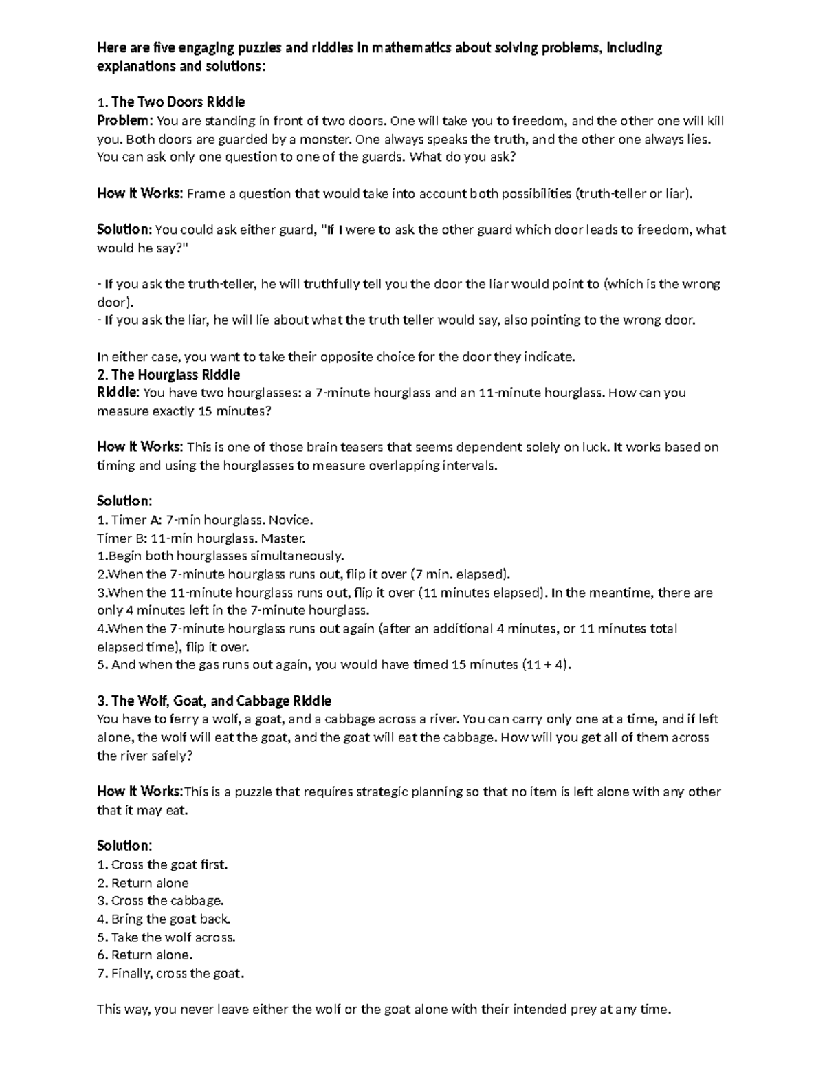 Engaging Math Puzzles and Riddles: Problem Solving Techniques - Studocu