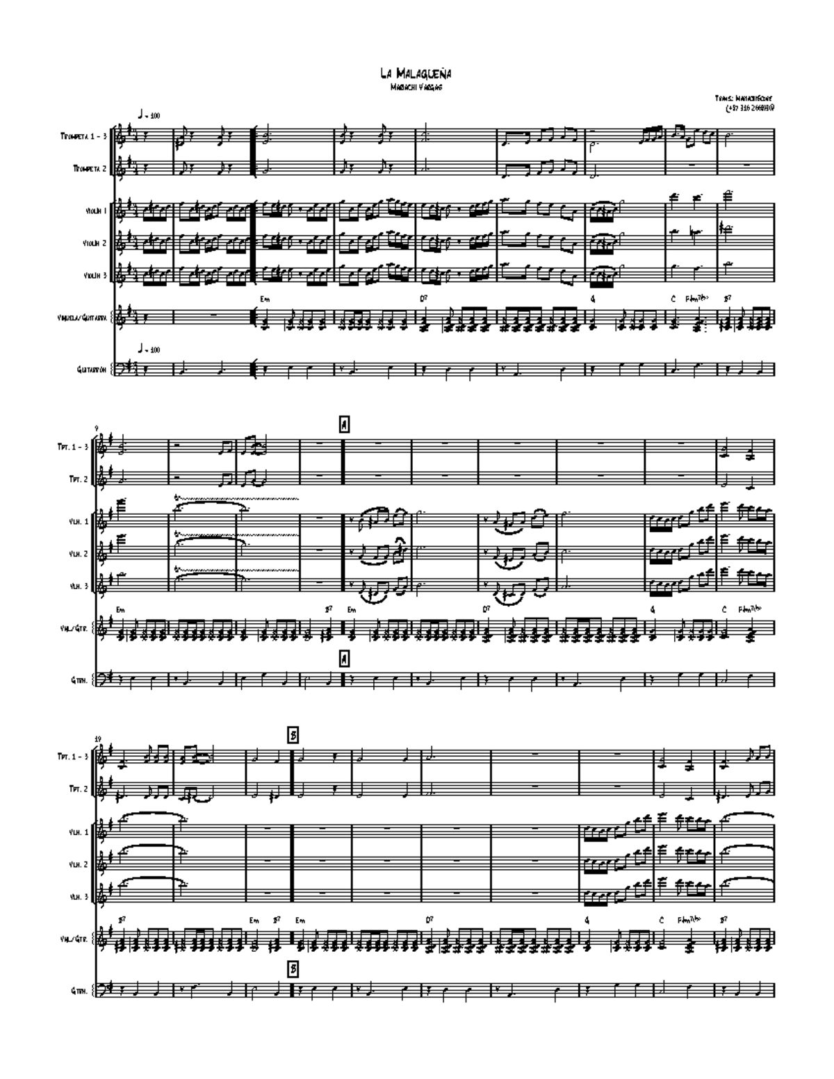 La Malagueña - Mariachi Vargas Trompeta & Violín Parts - Document Preview