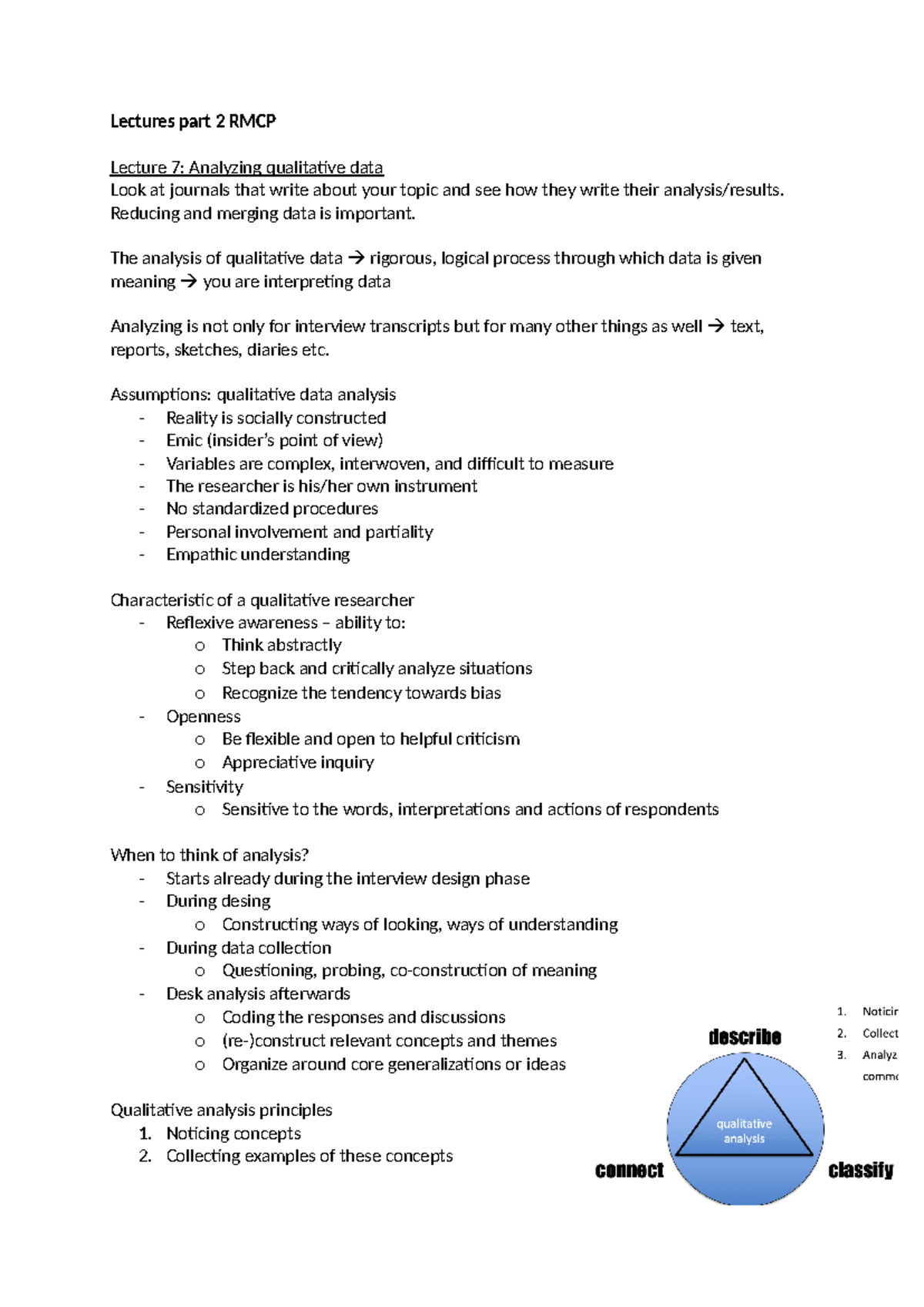Lecture Notes on Analyzing Qualitative Data (RMCP Part 2) - Studeersnel
