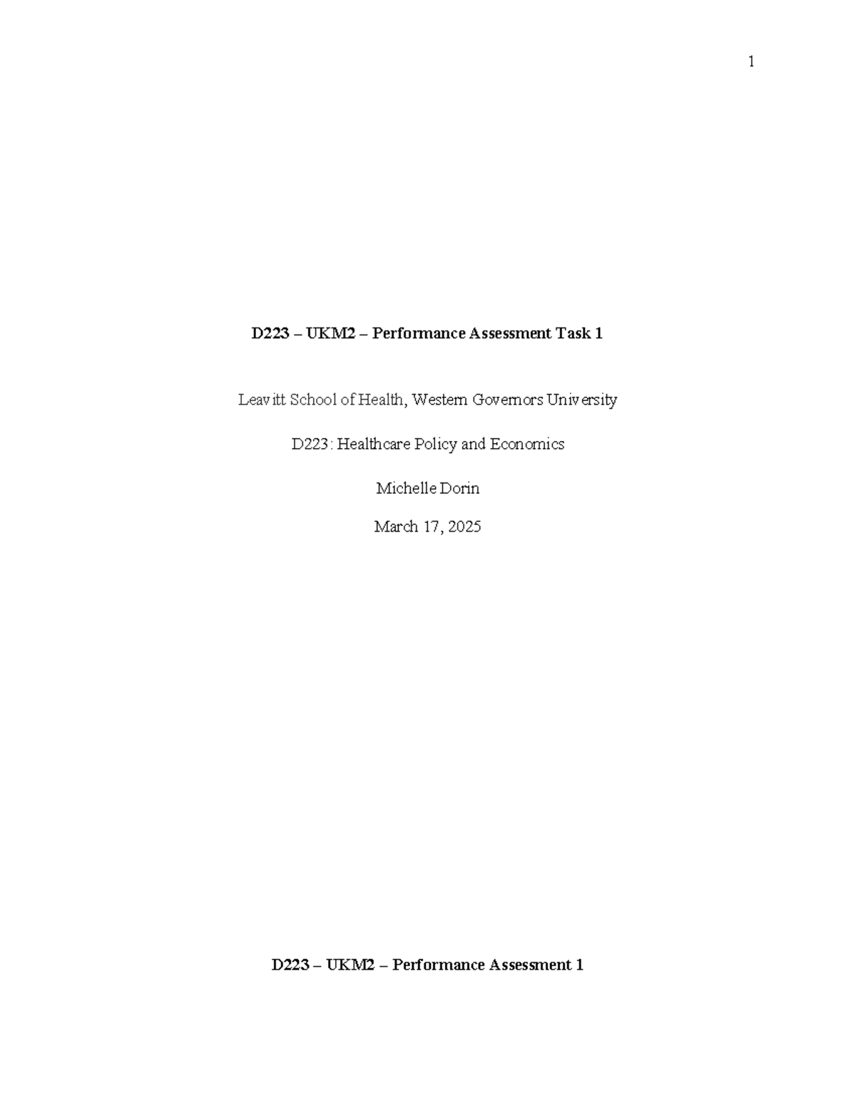 D223: Performance Assessment Task 1 - Hospital Analysis of BMH - Studocu