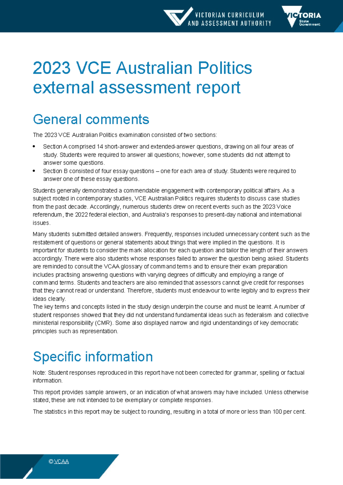 2023 VCE Australian Politics External Assessment Report - Studocu