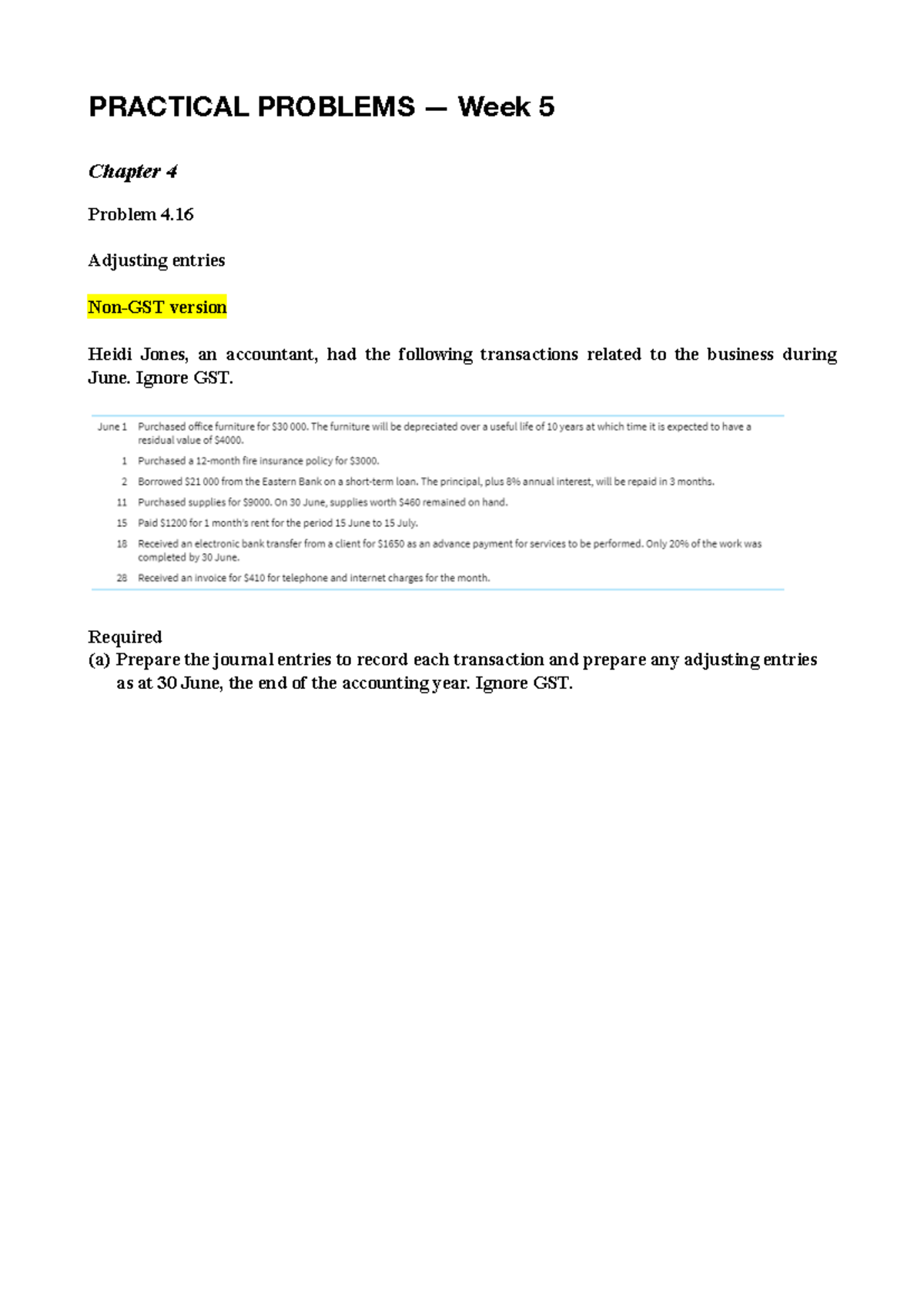 Practical Problems - Week 5: Adjusting Entries & Journal Entries - Studocu