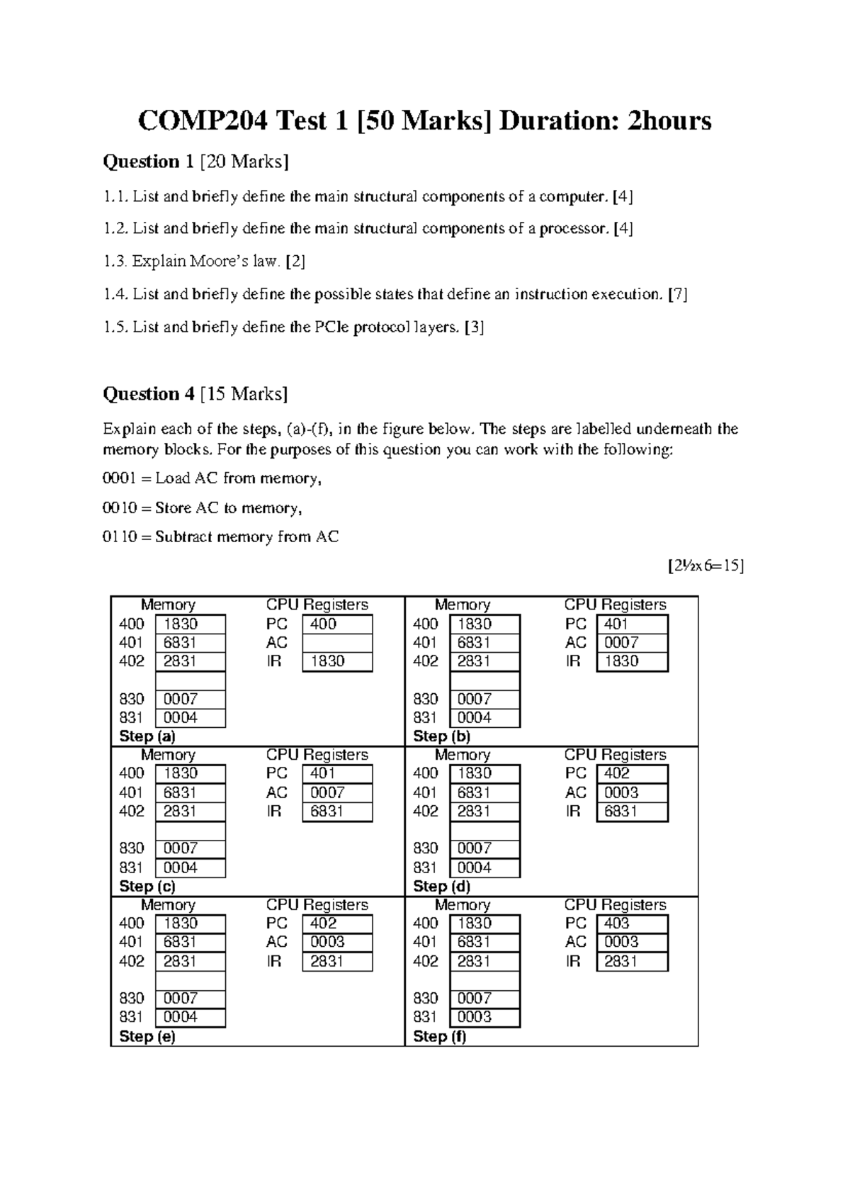 Test 1 Questions - COMP204 Test 1 [50 Marks] Duration: 2hours Question ...