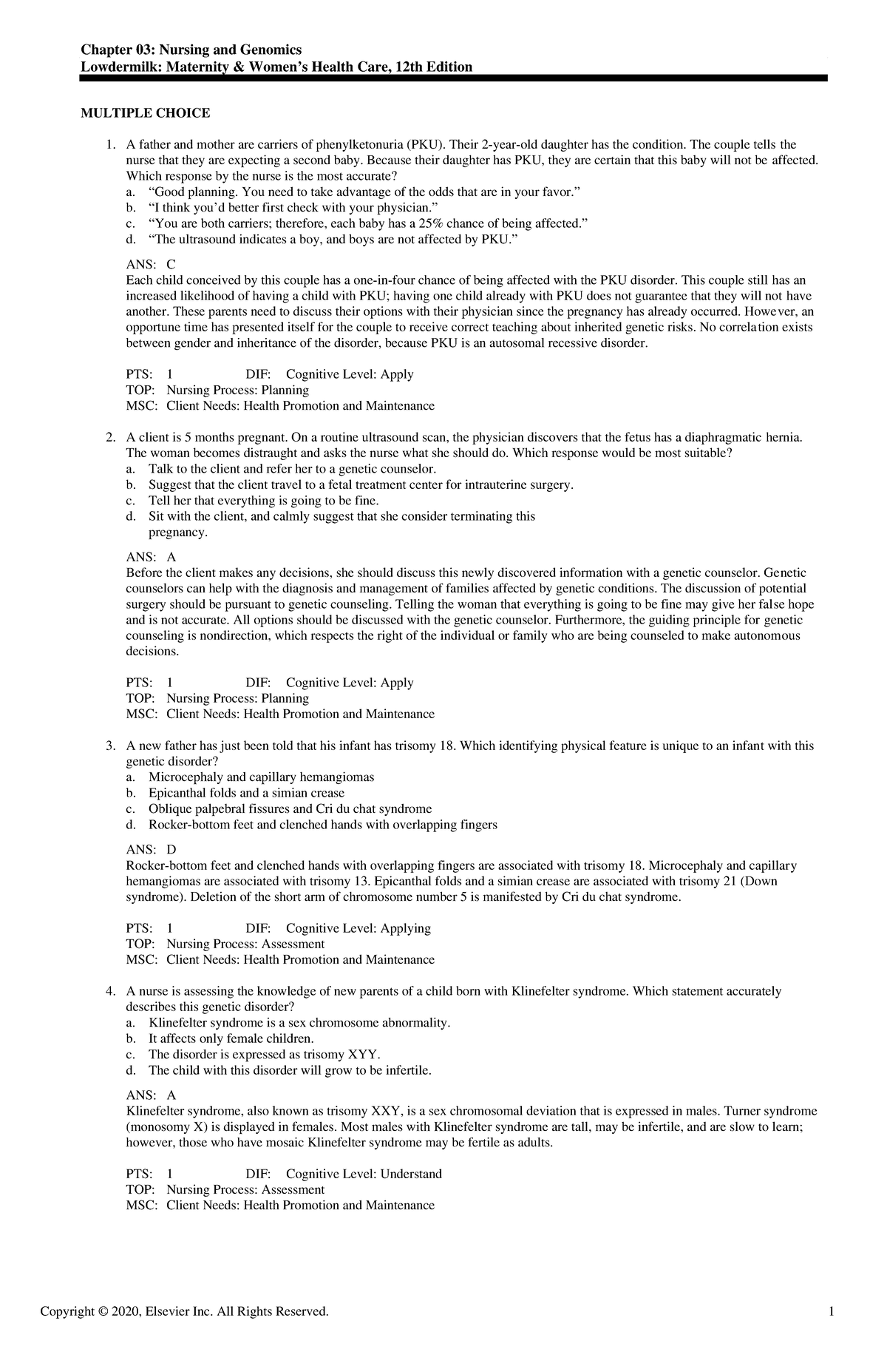Exam View - Chapter 03 - Nursing and Genomics Test Bank - Studocu
