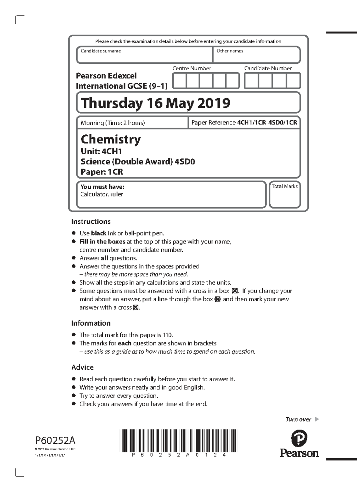 4CH1 1CR June 2019 IGCSE Edexcel Chemistry Exam Paper - Studocu