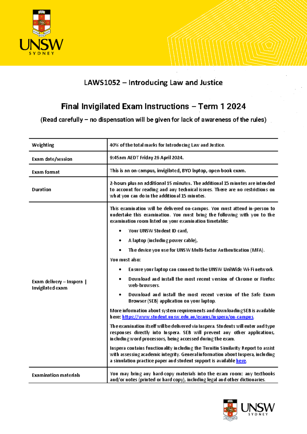 LAWS1052 - Final Exam Instructions for Introducing Law and Justice ...