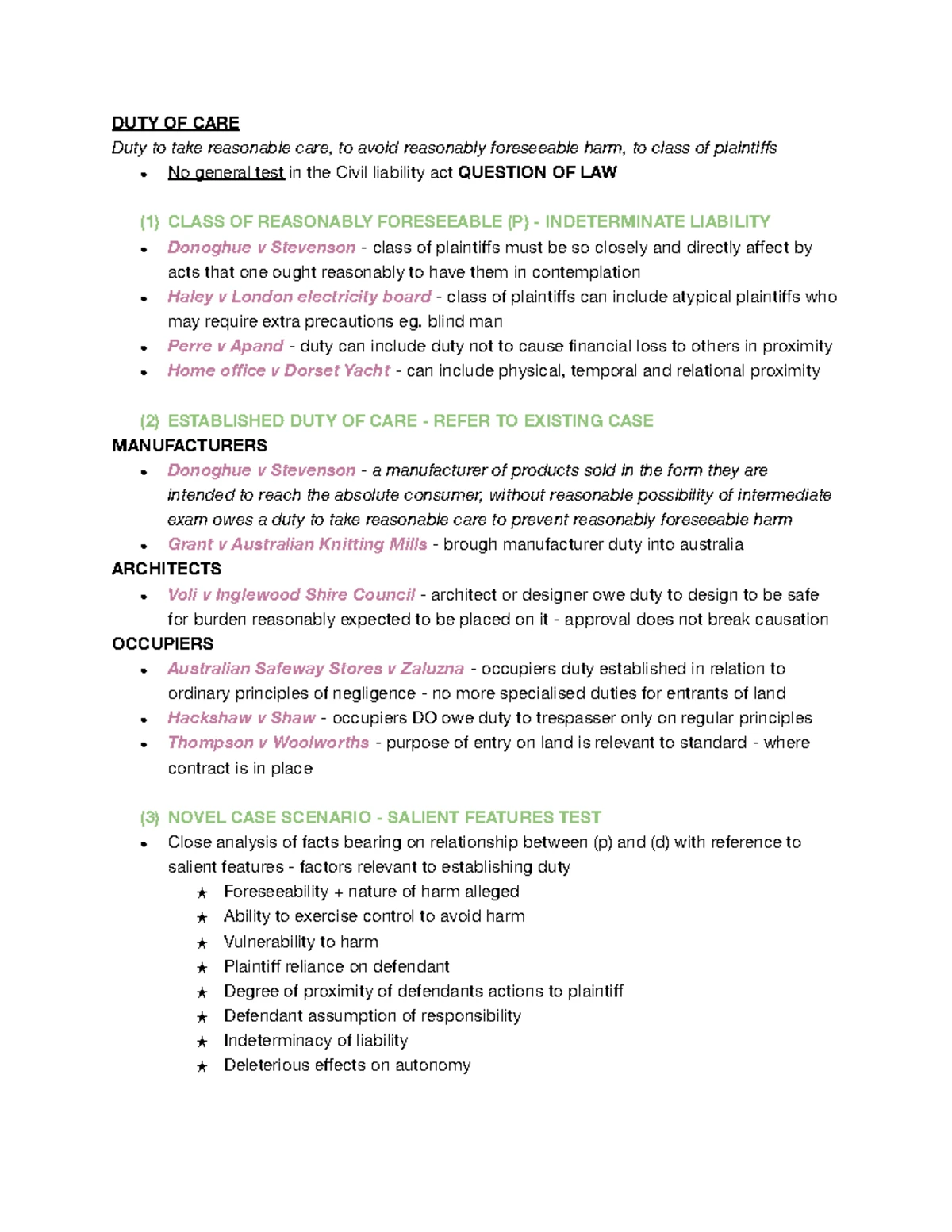 Torts Final Exam Scaffolds: Duty of Care and Damages Analysis - Studocu