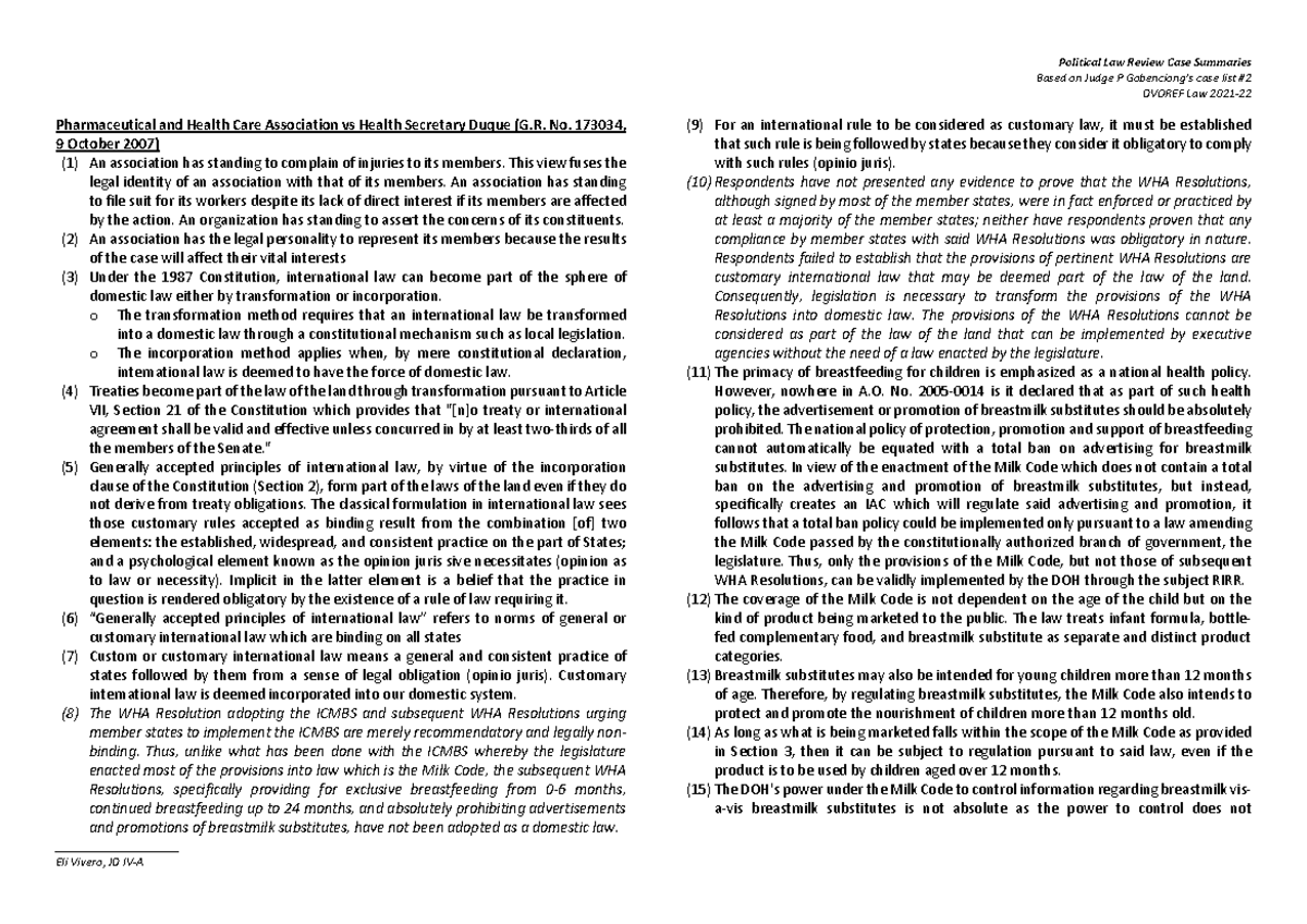 Poli Rev-Case Summary 2: Key Insights from Political Law Review - Studocu