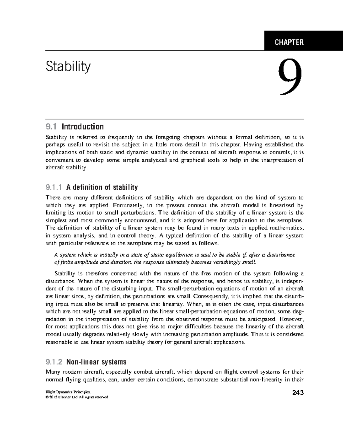 Chapter 9: Stability in Flight Dynamics (2013) Overview & Analysis ...