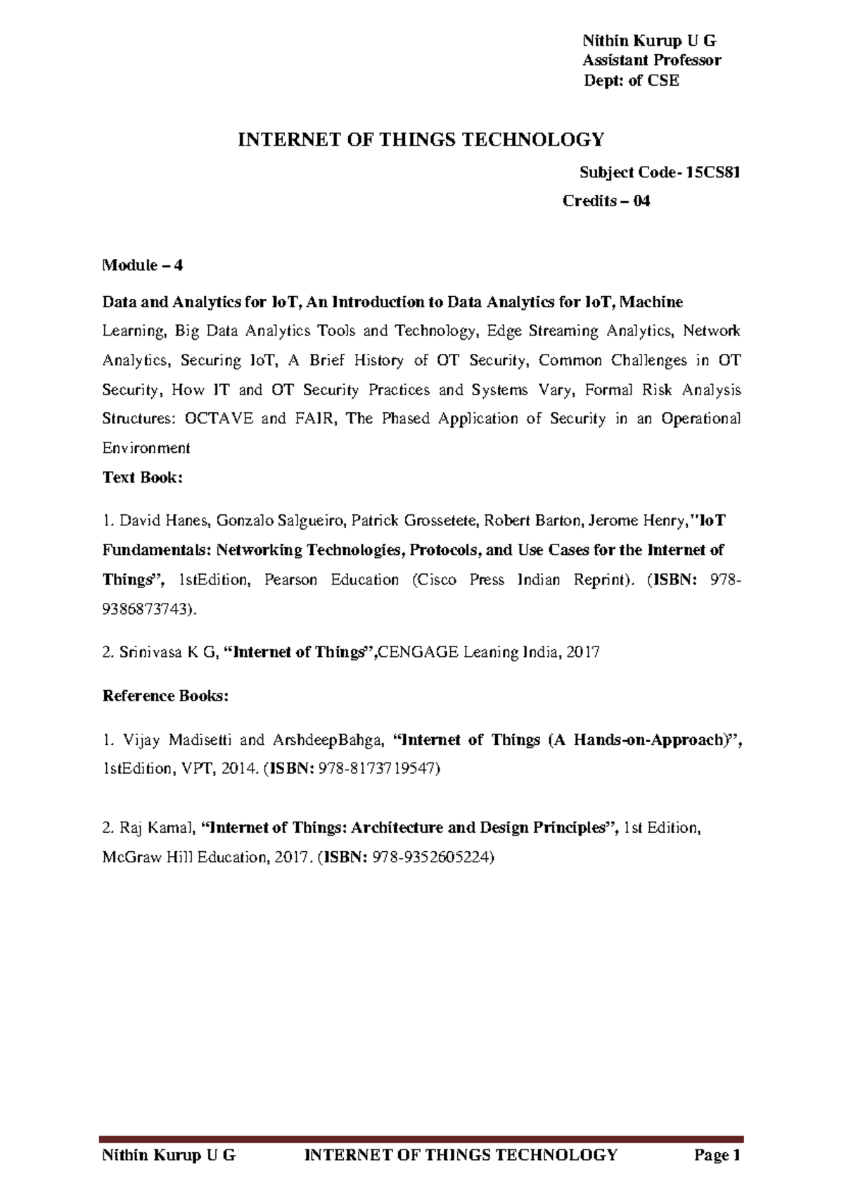 Module-4-15CS-IoT-Notes: Data & Analytics, Machine Learning Overview - Document Preview
