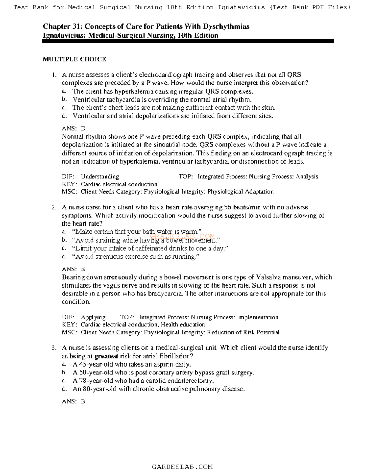 Chapter 31: Nursing Overview of Dysrhythmias Concepts and Care - Studocu