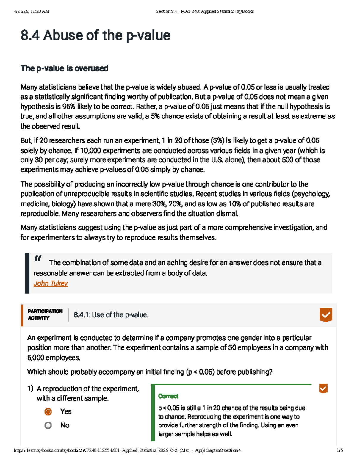 Section 8.4: Abuse of p-Values in MAT 240 Applied Statistics - Studocu
