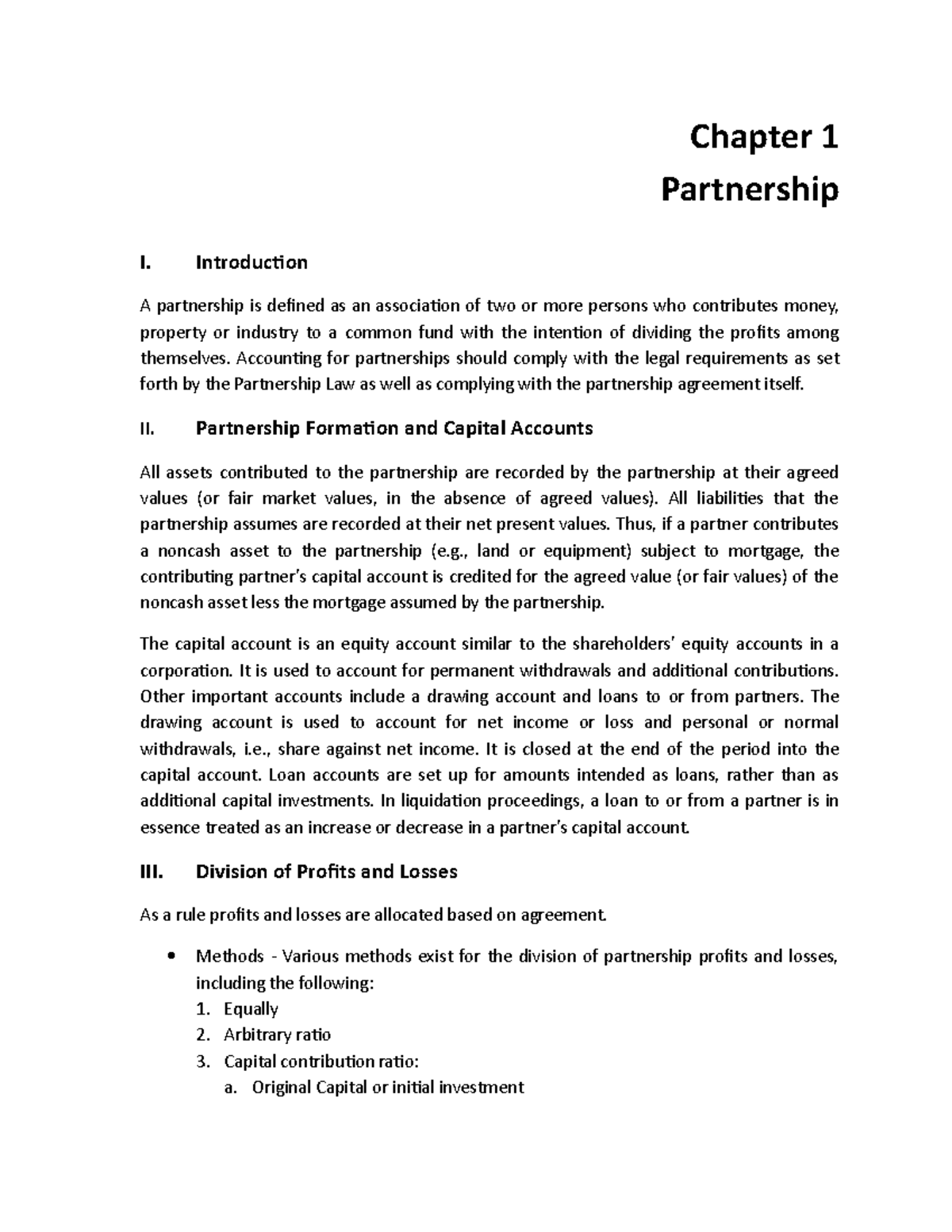 Chapter 1: Partnership Prelim Notes & Case Discussions (ACCT 101) - Studocu