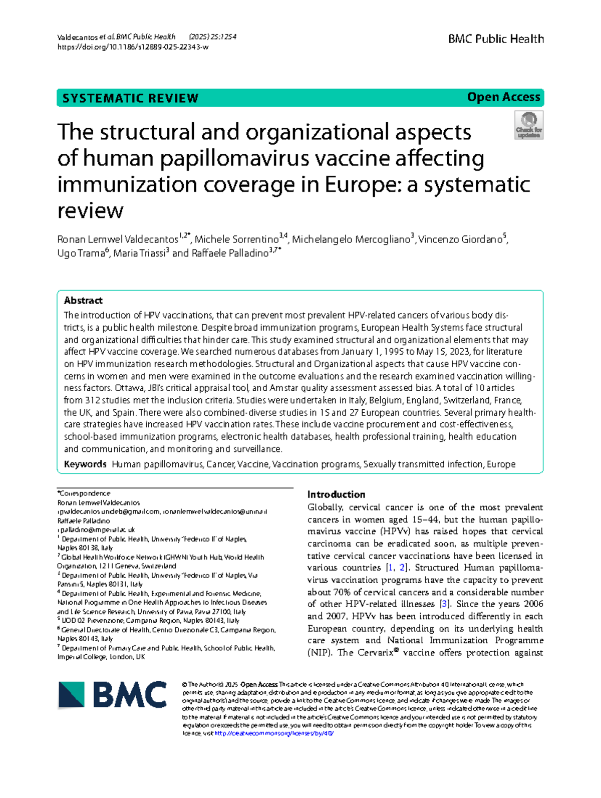 Systematic Review of HPV Vaccine Coverage in Europe (BMC Public Health ...