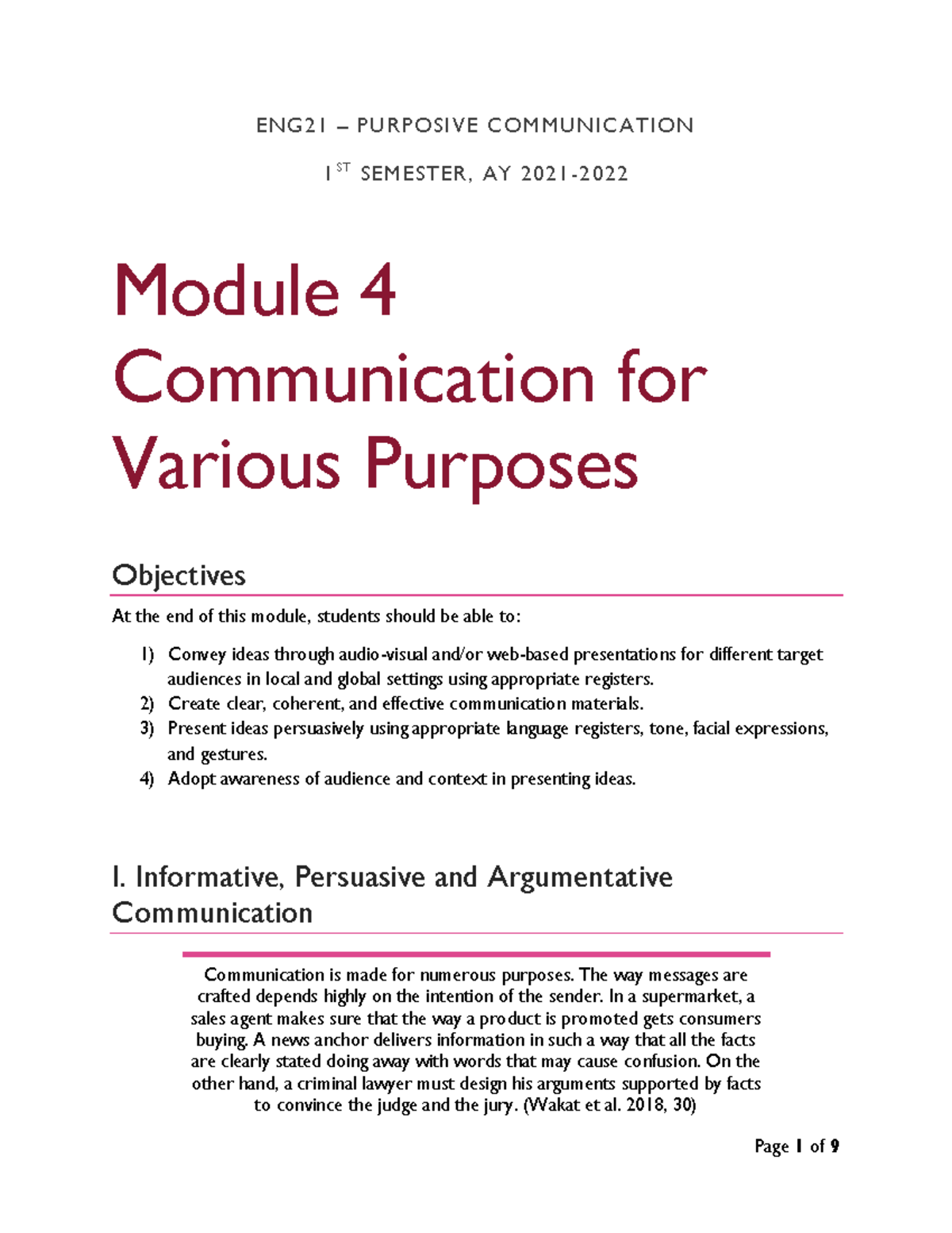 ENG21 Module 4: Communication Techniques for Various Contexts - Studocu