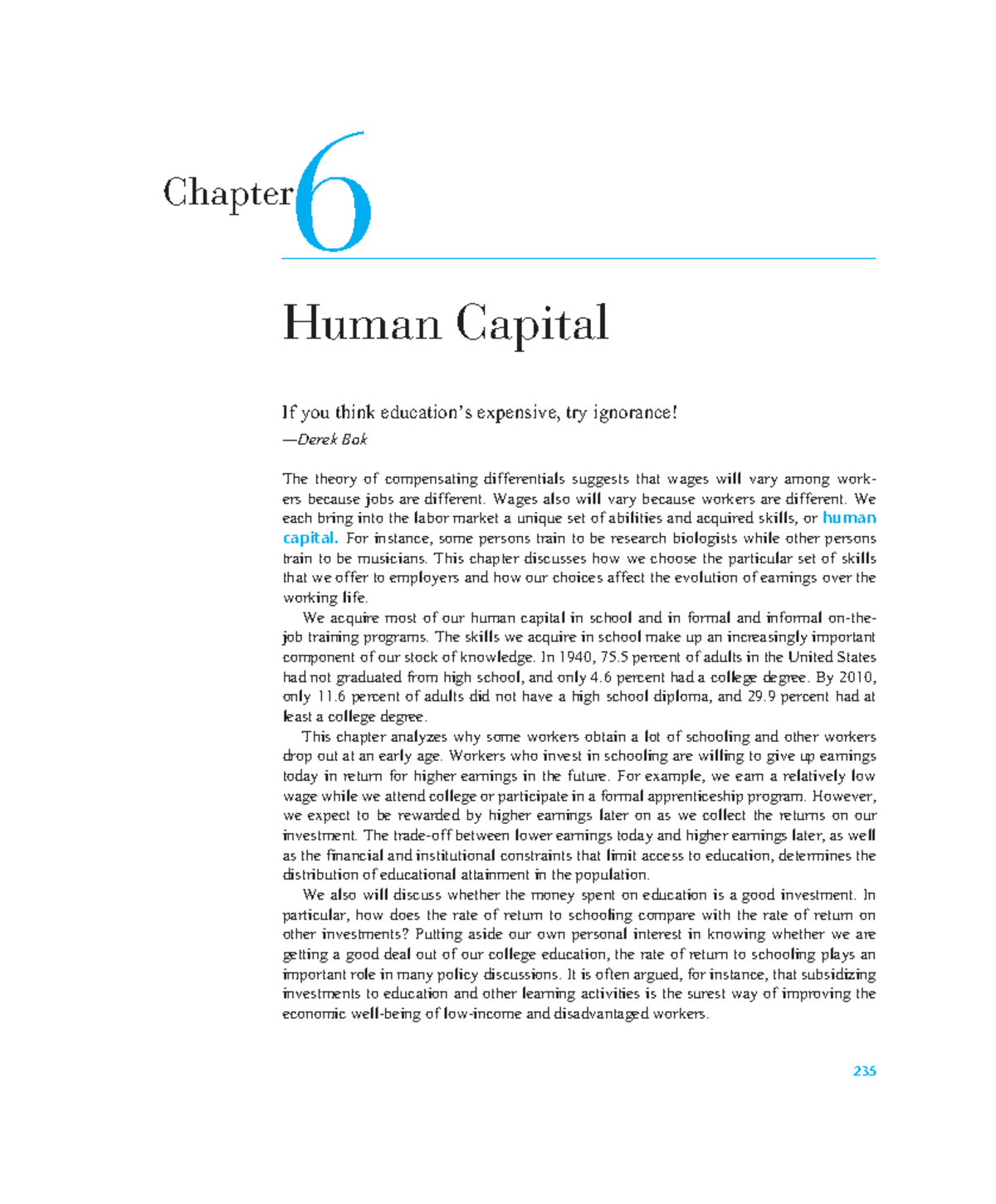 Chapter 6: Human Capital - The Impact of Education on Earnings - Studocu