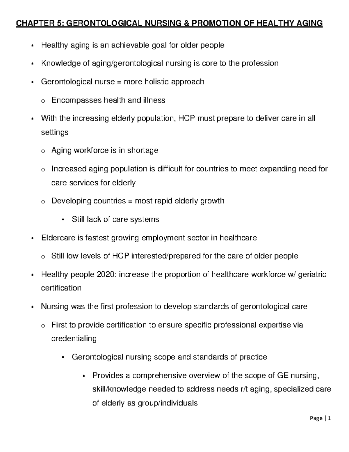 CH 5: Gerontological Nursing & Healthy Aging Strategies for Care - Studocu