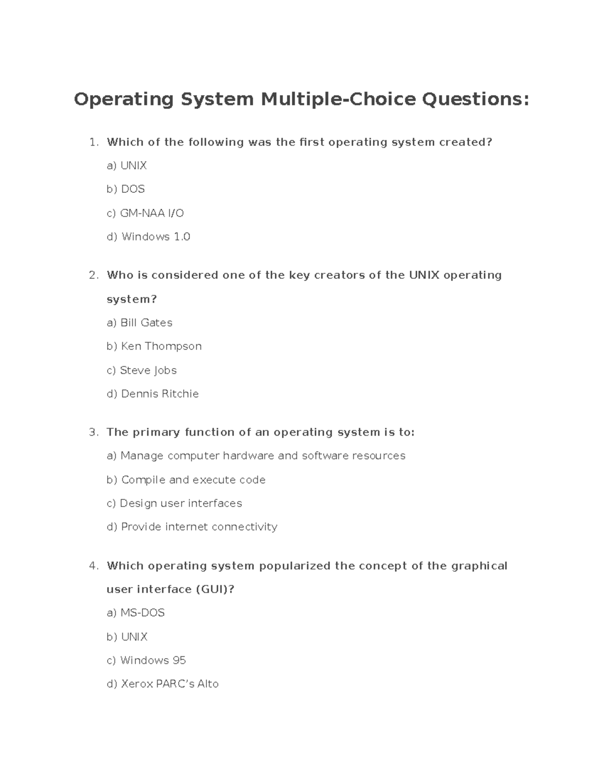 OS MCQs: Comprehensive Questions and Answers on Operating Systems - Studocu