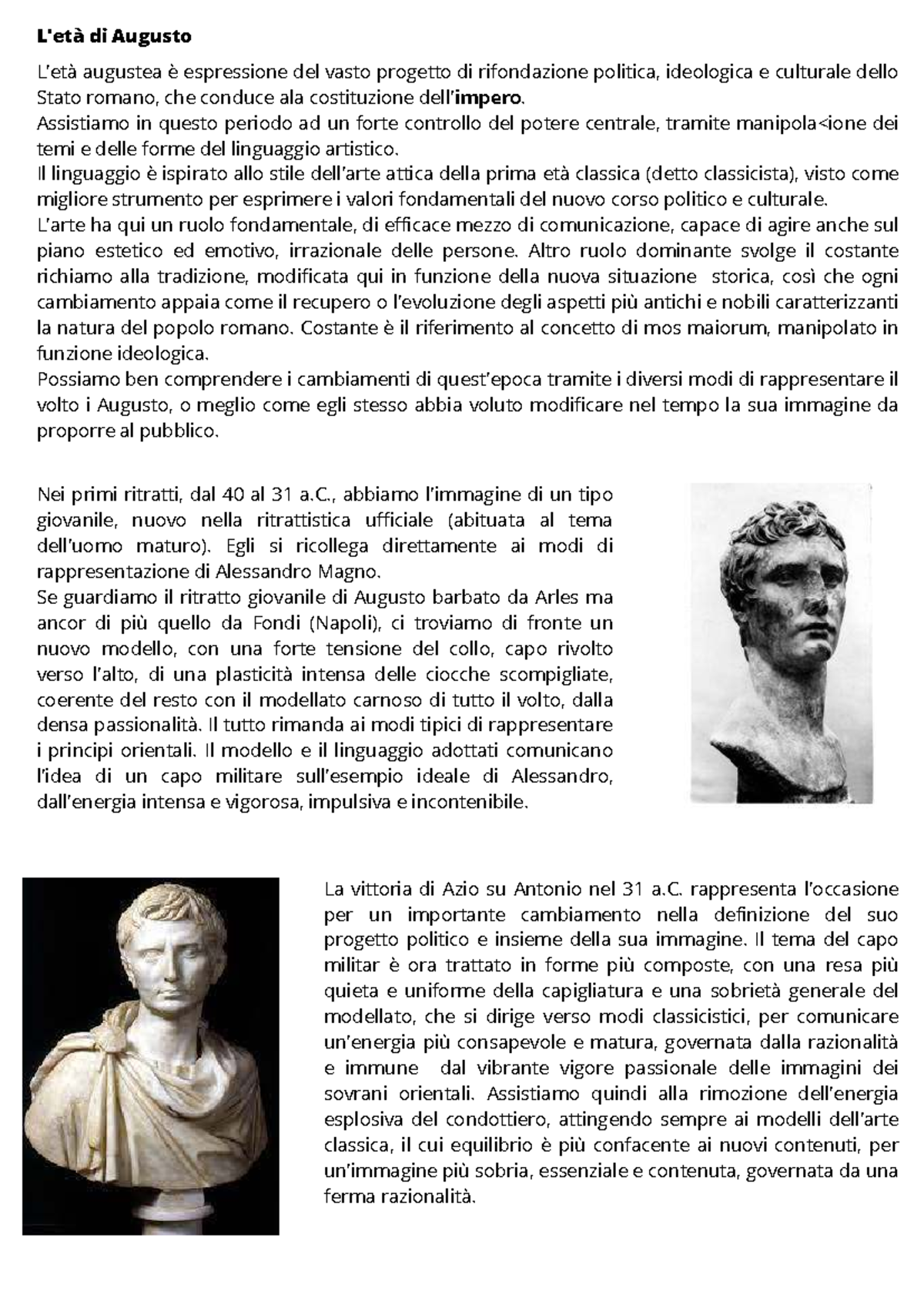 L'età di Augusto: Riassunto Storico-Artistico dell'Età Augustea - Studocu
