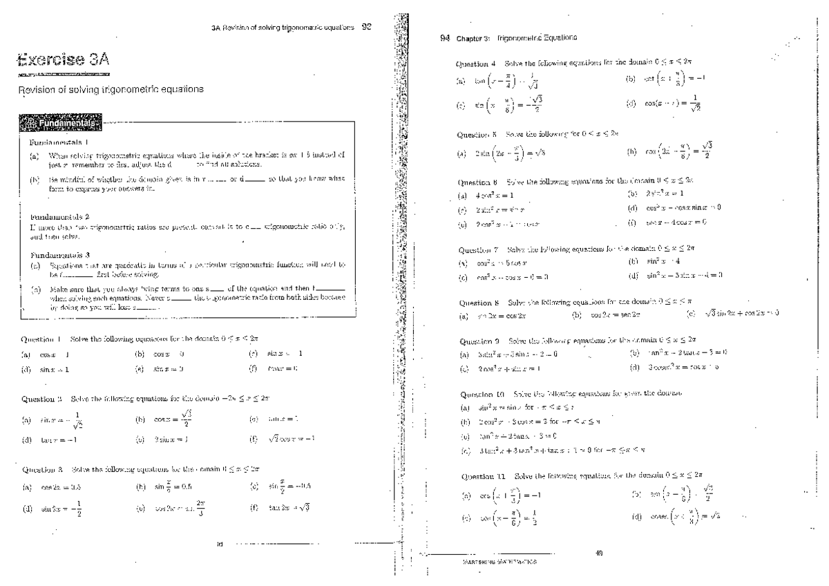 Mastering Maths 12 Ext 1 Ex3A, 3B, 3C plus answers - 3A Revision of ...