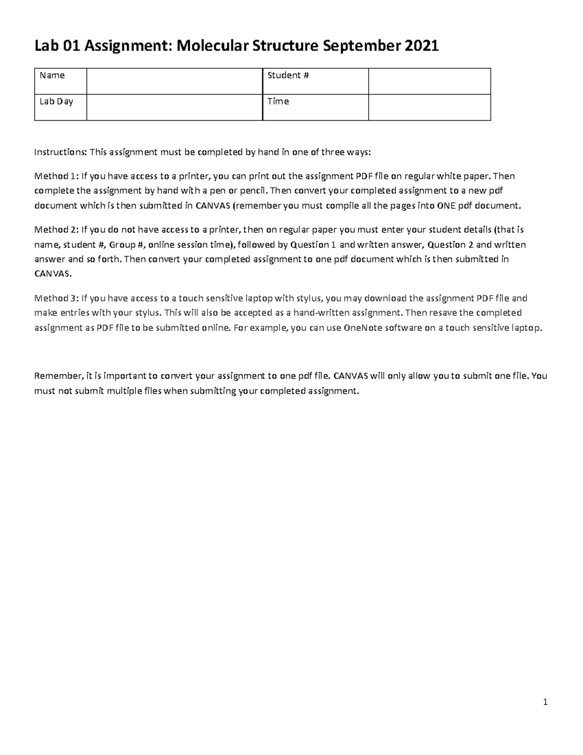 Lab 01 Molecular Structure Assignment - Sept 2021 Student Version - Studocu