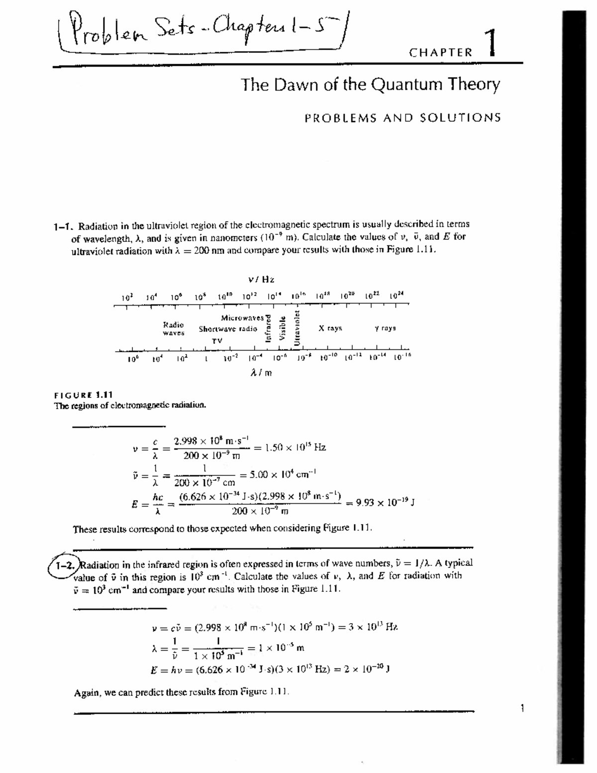 Solutions to Problems in Quantum Chemistry (CHEM 302) - Chapter 1 - Studocu