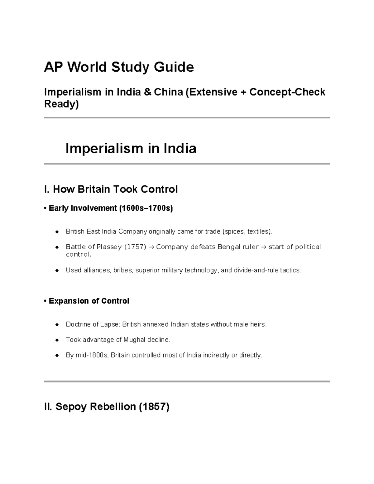 AP World Study Guide: Imperialism in India & China (Comprehensive ...