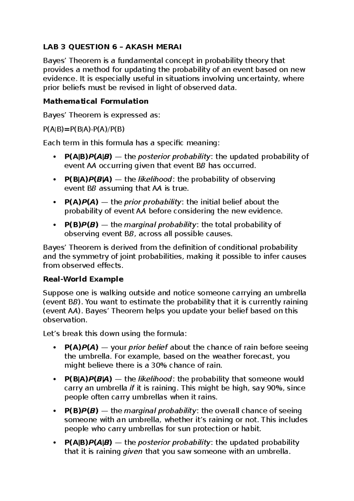LAB 3 Q6: Understanding Bayes' Theorem in Probability Theory - Studocu