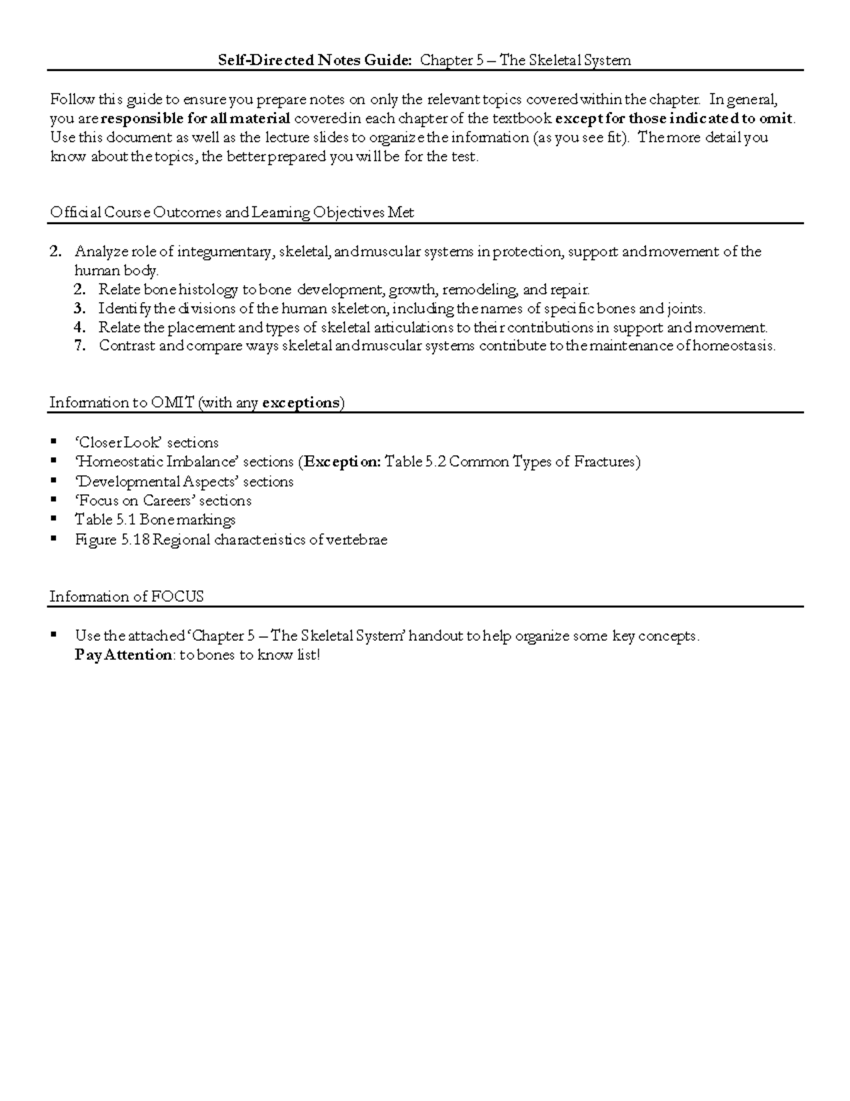Chapter 5 Notes: The Skeletal System Overview and Key Concepts - Studocu