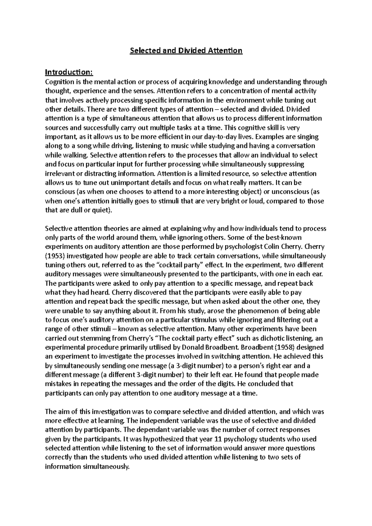 Students Experiencing Inattention and Distractibility